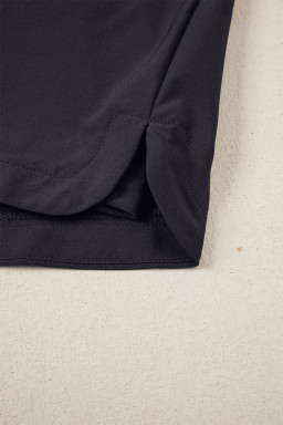 Black Solid Color Ribbed Patchwork High Waist Athletic Shorts