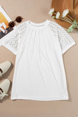 White Seamed Detail Contrast Lace Raglan Sleeve Tee
