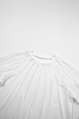 White Seamed Detail Contrast Lace Raglan Sleeve Tee