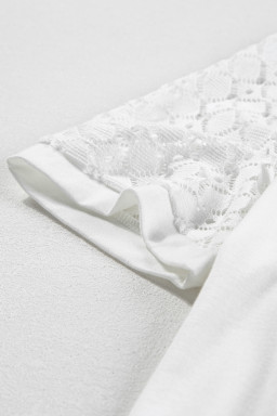 White Seamed Detail Contrast Lace Raglan Sleeve Tee