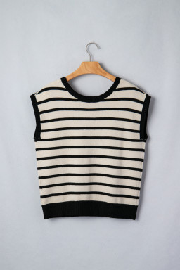 Black Stripe Bow Applique Short Sleeve Sweater