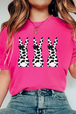 Rose Red Cow Spots Cute Bow Bunny Easter Graphic Tee