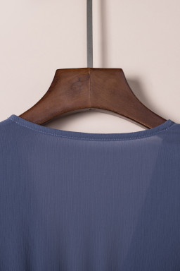 Blue Deep V Neck Self-tie Knotted Front Layered Flare Mini Dress