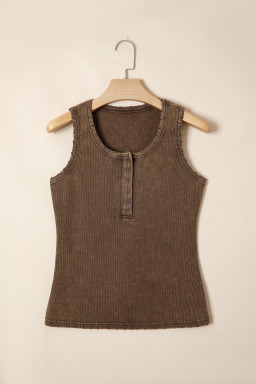 Coffee Vintage Distressed Ribbed Mineral Wash Tank Top