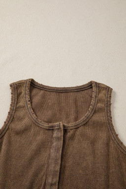 Coffee Vintage Distressed Ribbed Mineral Wash Tank Top