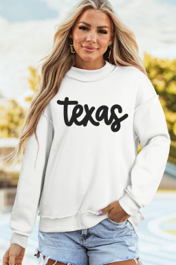 White TX/ texas Double Side Printed Mock Neck Reversible Sweatshirt