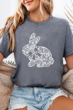 Gray DTF Imitate Lace Easter Rabbit Printed Tee