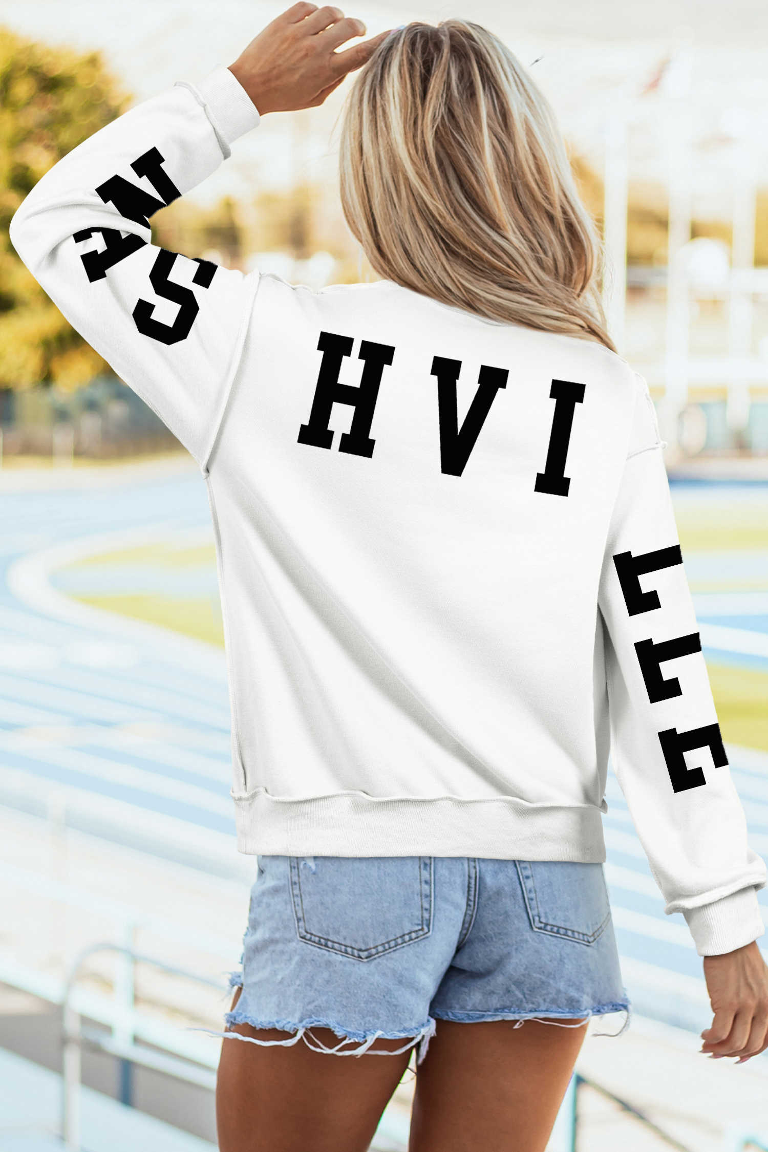 White NASHVILLE Reversible Mock Neck Sweatshirt