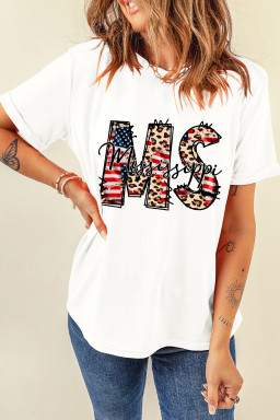 White Mississippi Patriotic MS Printed T Shirt