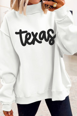 White TX/ texas Double Side Printed Mock Neck Reversible Sweatshirt
