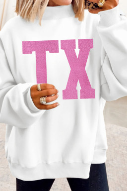 White TX/ texas Double Side Printed Mock Neck Reversible Sweatshirt