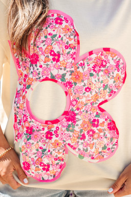 Jet Stream Floral Patched Raw Seam Big Flower Oversize Tee