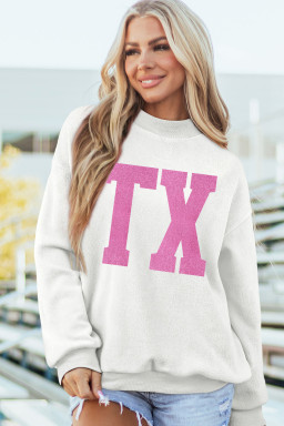 White TX/ texas Double Side Printed Mock Neck Reversible Sweatshirt