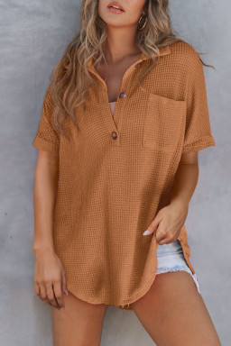 Chestnut Breathable Waffle Round Hem Chest Pocket Polo Tee