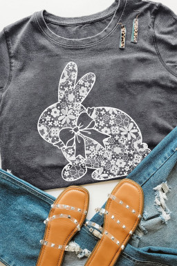 Gray DTF Imitate Lace Easter Rabbit Printed Tee