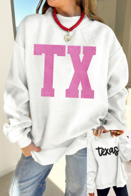 White TX/ texas Double Side Printed Mock Neck Reversible Sweatshirt