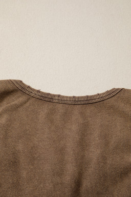 Coffee Vintage Distressed Ribbed Mineral Wash Tank Top
