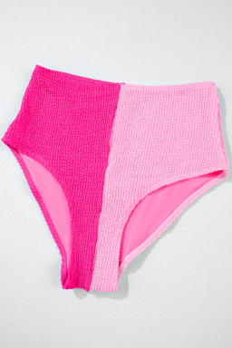 Pink Corded Colorblock Square Neck Bikini Swimsuit