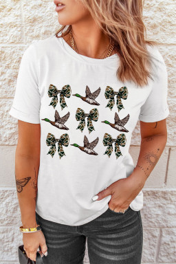 White Camo Bow Flying Mallard Duck Printed Tee