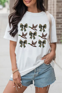 White Camo Bow Flying Mallard Duck Printed Tee