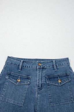 Dusk Blue Flap Pockets Denim Shorts