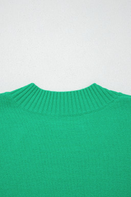 Bright Green Solid Color Ribbed Trim Round Neck Ruffle Short Sleeve Sweater