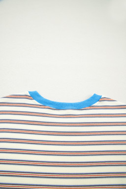 White Stripe Drop Shoulder Cuffed Sleeve Loose Tunic T Shirt Mini Dress