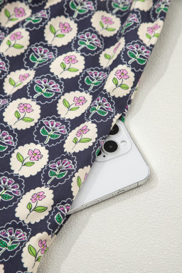 Blue Striped Trim Short Sleeve Vintage Floral Shift Dress