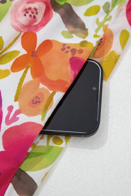 Rose Bright Floral Print Ricrac Trim Striped Patchwork V Neck Dress