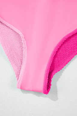 Pink Corded Colorblock Square Neck Bikini Swimsuit