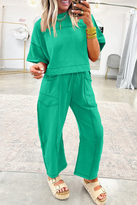 Mint Green Drop Shoulder Boxy Tee and Barrel Pants Set