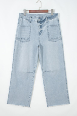 Beau Blue Frayed Cropped Straight Jeans