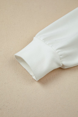 White Bow Sequin XOXO Letter Graphic Exposed Seam Baggy Sweatshirt