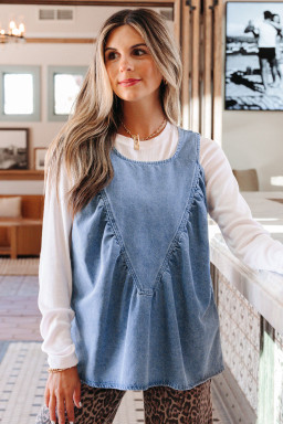 Myosotis Denim Pleated Patchwork Sleeveless Top