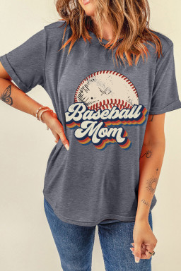 Gray Retro Baseball Mom Printed T Shirt