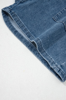 Dusk Blue Flap Pockets Denim Shorts