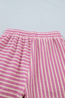 Pink Stripe Textured Contrast Trim Casual Tank and Shorts Set