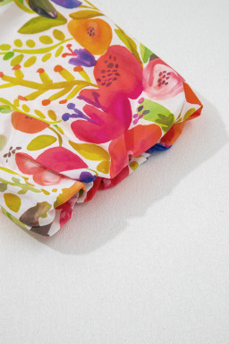 Rose Bright Floral Print Ricrac Trim Striped Patchwork V Neck Dress