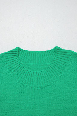 Bright Green Solid Color Ribbed Trim Round Neck Ruffle Short Sleeve Sweater