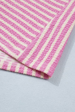 Pink Stripe Textured Contrast Trim Casual Tank and Shorts Set