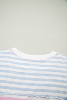 Casual Stripe Oversize Dolman Sleeve Patchwork T Shirt