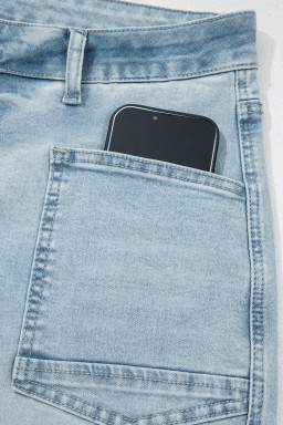 Beau Blue Frayed Cropped Straight Jeans