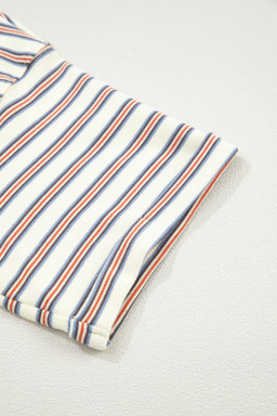 White Stripe Drop Shoulder Cuffed Sleeve Loose Tunic T Shirt Mini Dress