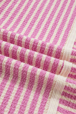 Pink Stripe Textured Contrast Trim Casual Tank and Shorts Set