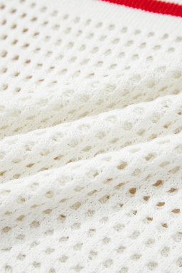 White USA Flag Eyelet Knitted Cap Sleeve Sweater Top