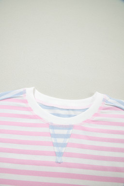 Casual Stripe Oversize Dolman Sleeve Patchwork T Shirt