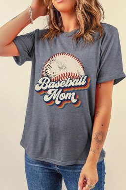 Gray Retro Baseball Mom Printed T Shirt