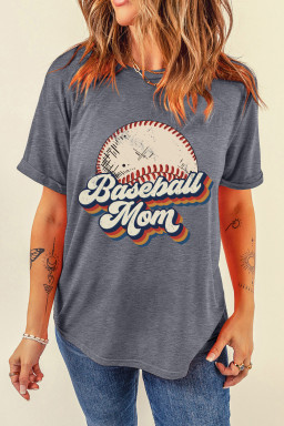 Gray Retro Baseball Mom Printed T Shirt