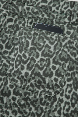 Gray Leopard Frayed Edge Wide Leg High Waist Jeans