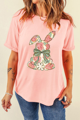 Pink Whimsical Floral Rabbit Easter Graphic Tee